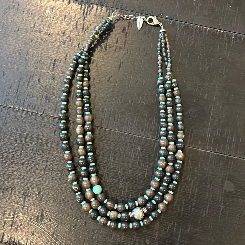 Coldwater Creek Turquoise Brown Boho Western Layered Nixed Media Necklace